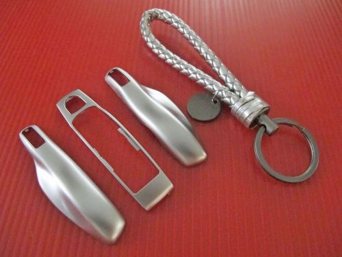 3p p silver key remote fob cover case trim + c pu key chain for porsche panamera