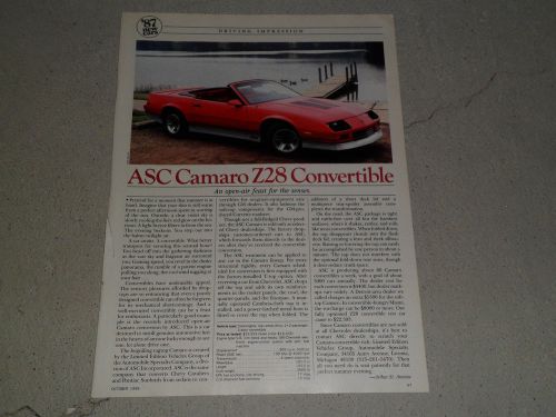 1987 chevrolet asc camaro z28 convertible article / ad