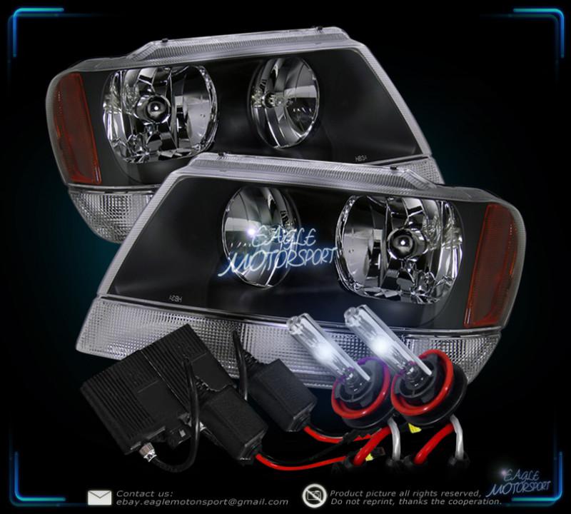 8000k slim hid 1999-2004 jeep grand cherokee crystal black headlights lamps