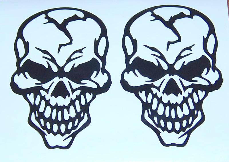 2x  black skull vinyl decal stickers 6"