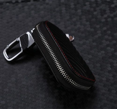 Genuine leather car key chain bag smart key holder cover remote fob zipper case