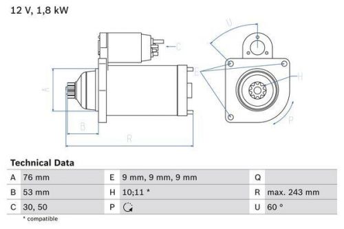 Starter motor fits vw transporter mk4 2.5d 95 to 03 manual transmission bosch