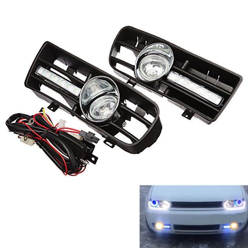 For vw golf mk4 1998-04 02 01 h3 fog lights light + grilles with led drl lamp