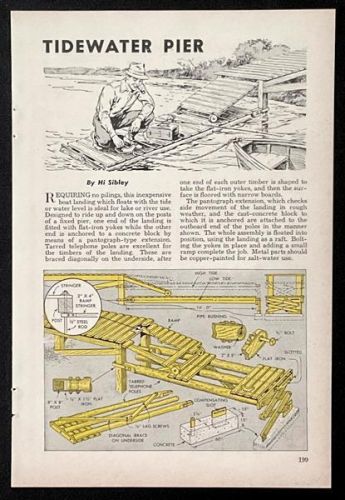 Tidewater pier for lake or river ~ small boat use 1949 howto design plans