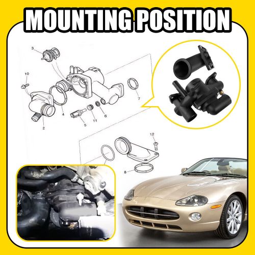 Thermostat housing with thermostat for 03-06 jaguar xk8 4.2l naturally aspirated