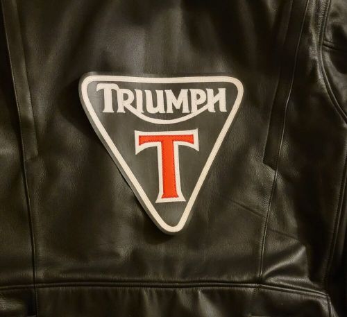 Triumph motorcycles red t patent plate back patch. sew on type. nice new