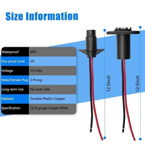 Trolling motor plug - 12v 8 gauge 2-wire receptacle for minn kota, waterproof...