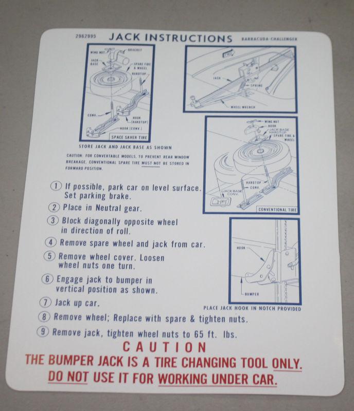 New 1970-71 cuda challenger jack instructions #2