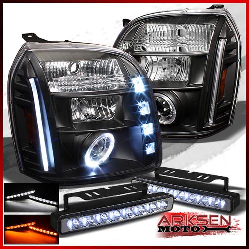 White/amber led fog lamp+07-13 gmc yukon 2x halo led black projector headlights