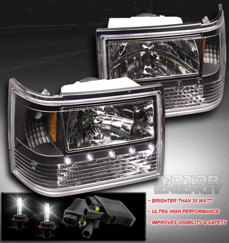 1993-1998 jeep grand cherokee led crystal black head light+corner+bumper+50w hid