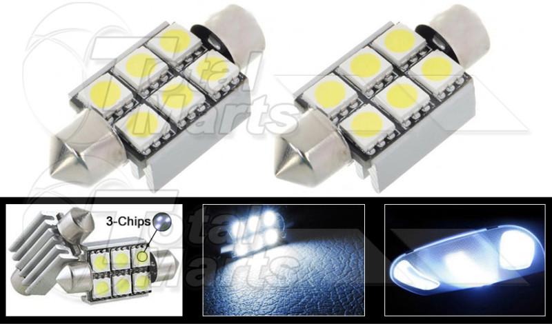 2x white 6 led light error free 36mm / 1.5" festoon 6418 license plate ac575