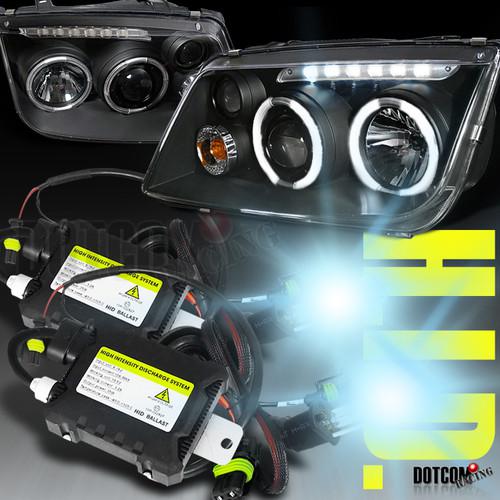 Black 99-04 jetta/bora dual halo h1 xenon hid projector led headlights slim kits