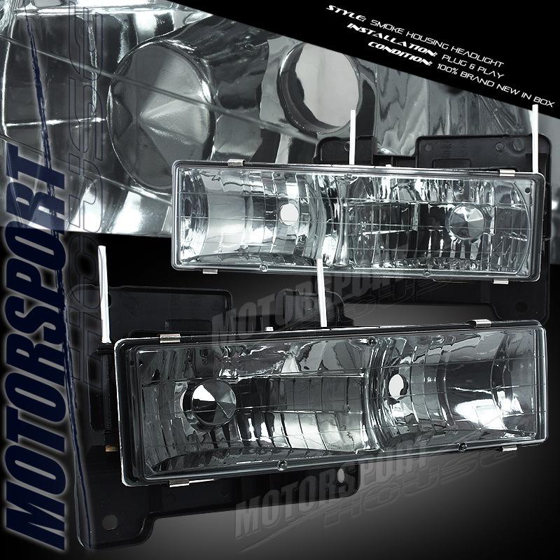 88-98 chevy c/k 1500/2500/3500 silverado suburban smoke diamond cut headlights