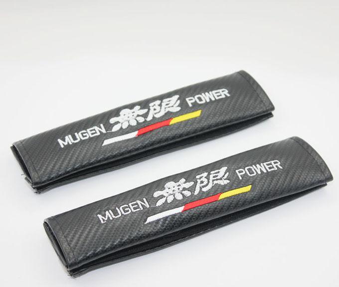 A pair mugen sports carbon fiber seat belt cover shoulder pad pads for honda