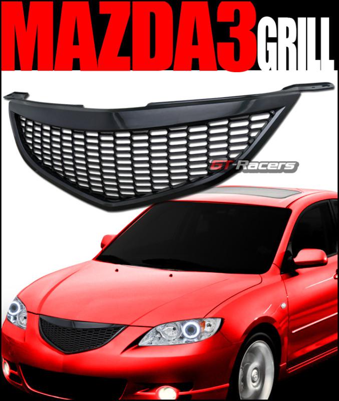 Blk sport mesh front bumper hood grill grille abs 2004-2006 mazda 3 mazda3 sedan