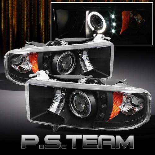 99-01 dodge ram 1500 sport halo led projector black headlights lamp pair set