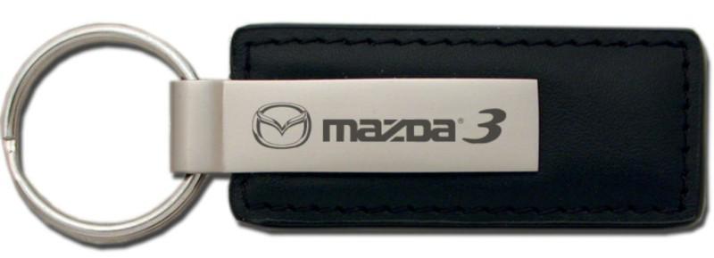 Mazda 3 black leather keychain / key fob engraved in usa genuine