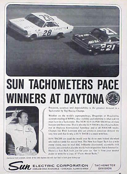 1965 sun tach daytona 500 lorenzen original vintage ad cmy store  5+= free ship