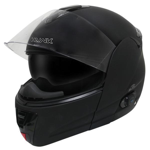 Hawk h-6611 flat black dual-visor modular motorcycle helmet with bluetooth xl