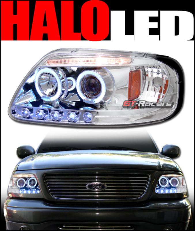 Chrome led halo projector head lights lamp signal 1997-2003 ford f150/expedition