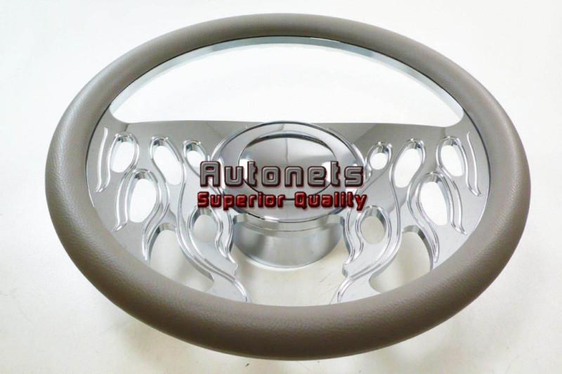 Gray leather half flame impala hot rod steering wheel aluminum horn adapter