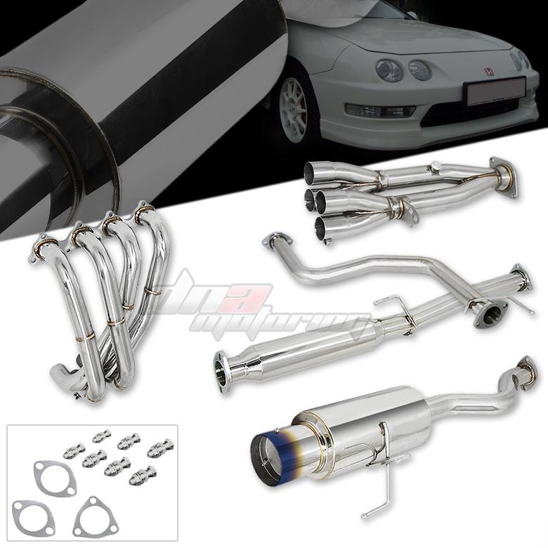 94-01 integra gsr/r catback 4.5" burnt tip muffler cat back+tri-y header exhaust