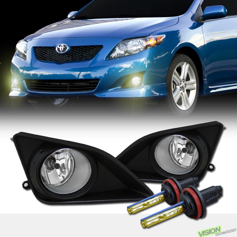 H11 3000k hid+jdm clear lens driving/bumper fog lights lamps pair 09-10 corolla