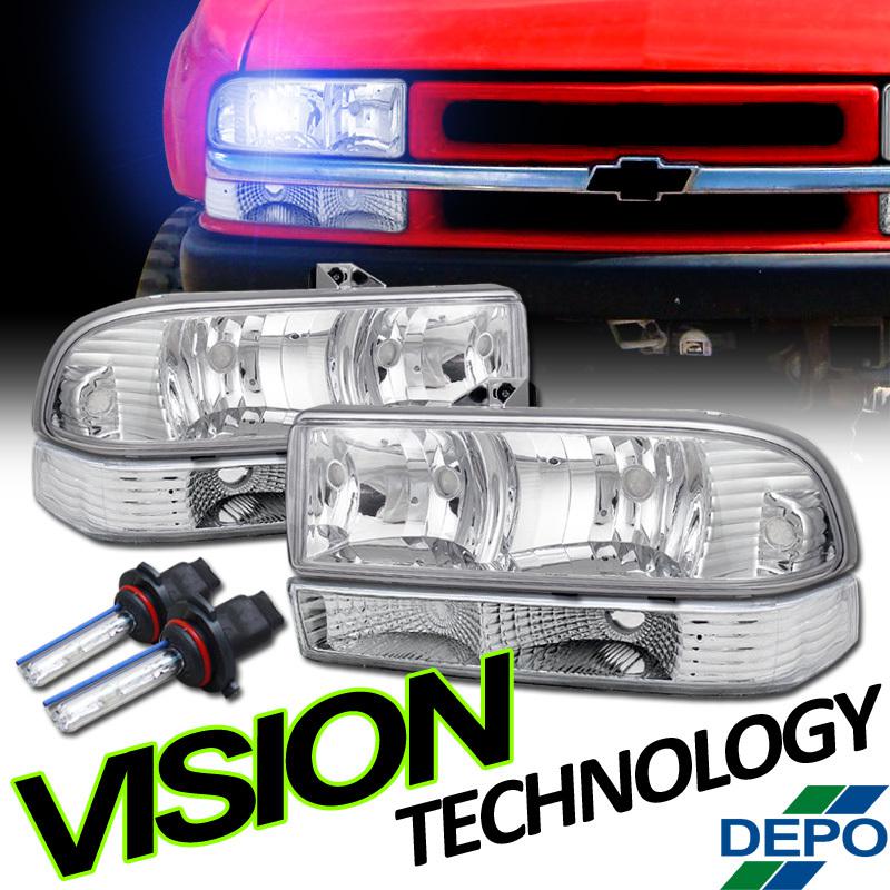 9006 low beam hid 98-05 s10 pickup/blazer chrome headlights+depo bumper lights