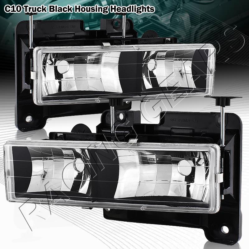 Chevrolet gmc c10 chrome housing black/chrome reflector clear len headlight lamp