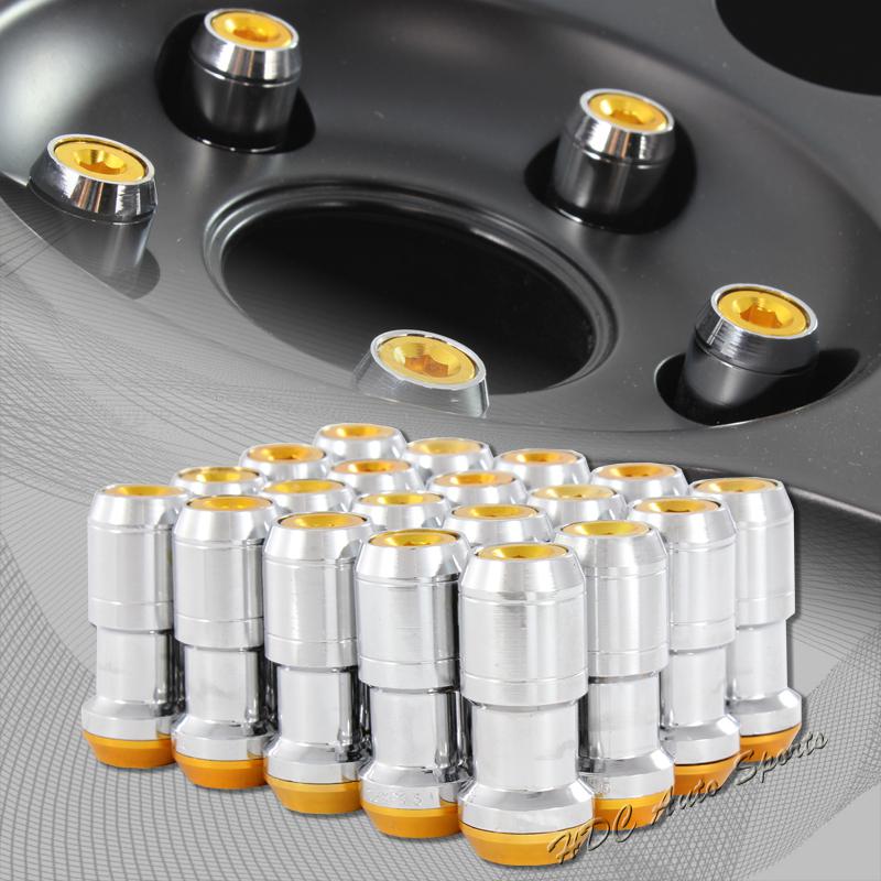 20 pcs m12 x 1.5mm thread pitch wheel rim tuner 1.9" long lug nuts orange/chrome