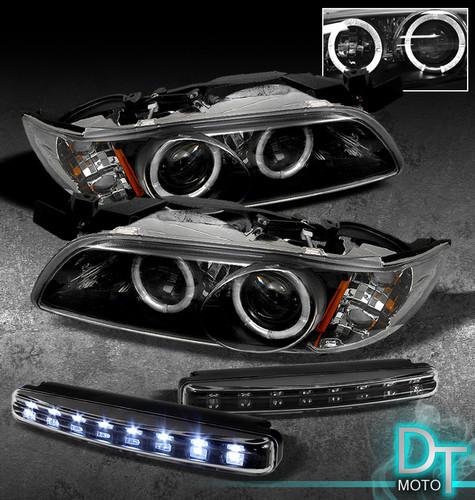 Drl led bumper fog lamps+97-03 grand prix twin halo projector black head lights