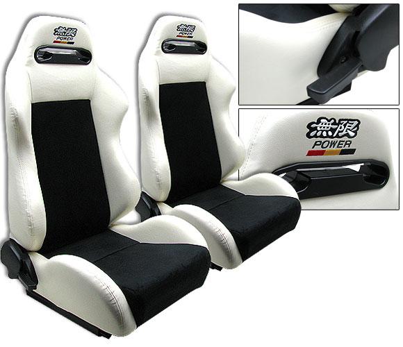 1 pair white & black racing seats reclinable + mug stitched logo all acura