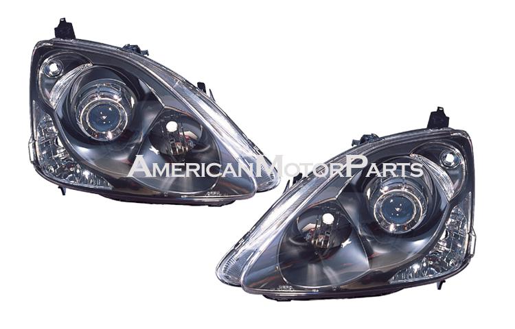 Depo pair euro style black projector headlight 02-05 03 04 honda civic hatchback