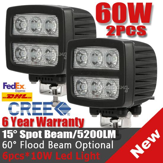 2pcs 60w cree spot/flood beam led work offroad light lamp car 4wd 4x4 pickup 80w