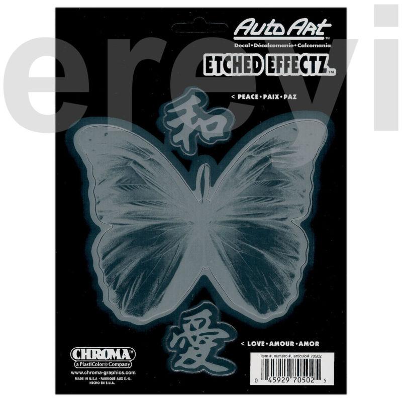 Butterfly of peace love clear etched decal auto japanese chinese luck sticker