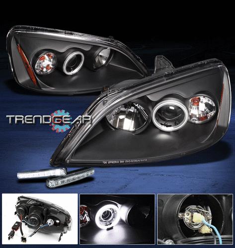 01-03 honda civic 2/4dr ccfl halo black projector head lights+drl led kit signal