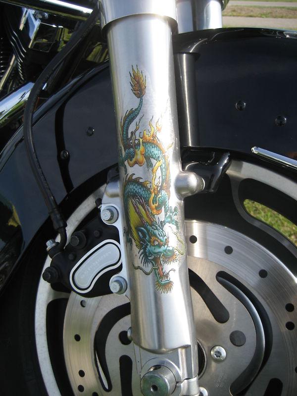 Harley davidson front fork tatto dragon decals in color for alum / chrome ect...