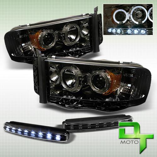 Drl led bumper fog+smoke 02-05 ram 1500 03+ 2500 3500 halo projector headlights