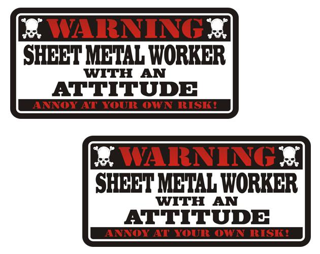 Sheet metal worker warning decal set 3"x1.5" hard hat vinyl sticker zu1