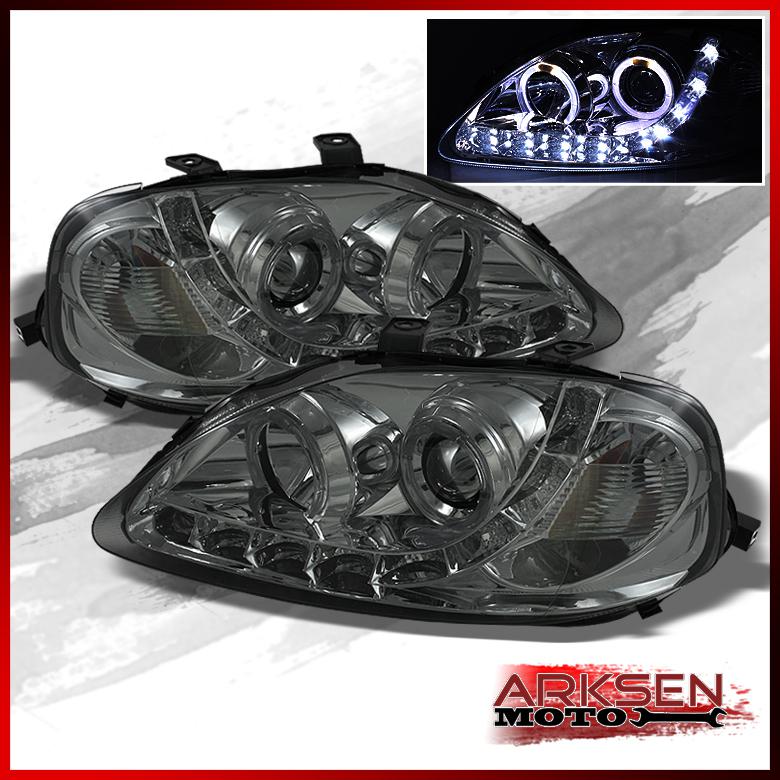 Smoked 99-00 honda civic halo projector headlights w/daytime running smoke lamp