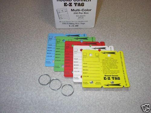 *car dealer 250 new folding key tags w/ rings ez multi-color