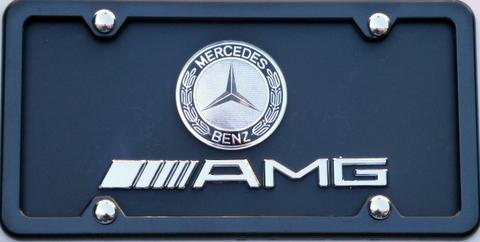 Mercedes benz amg 3d emblems on black satin  stainless steel   plate with frame