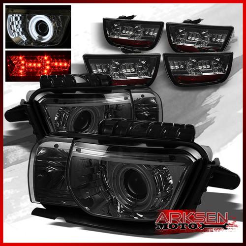 10-13 camaro smoke twin ccfl halo projector headlights+smoke full led tail light