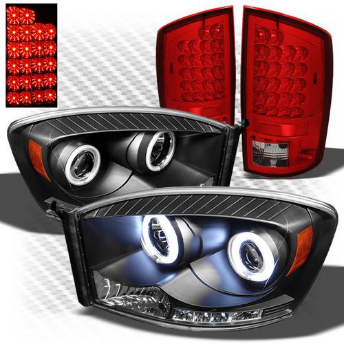 07-08 ram 1500, 07-09 2/3500 black ccfl headlights + r/c philips-led tail lights