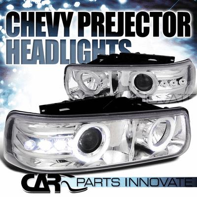 Chevy silverado suburban tahoe smd led halo projector headlights lamp chrome