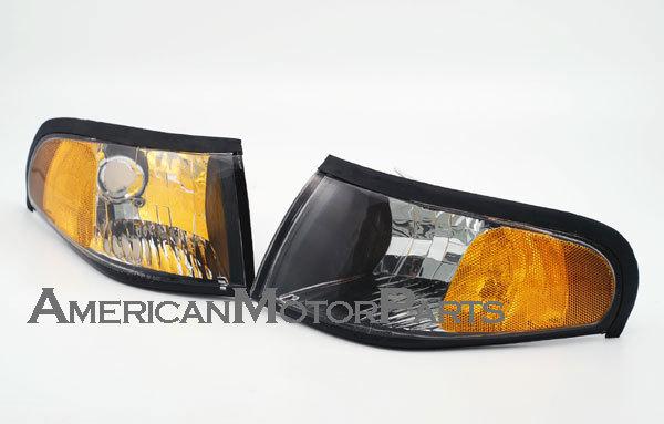 Depo pair euro style black amber len corner turn signal light 94-98 ford mustang