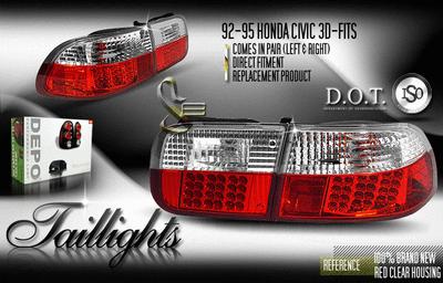 Depo pair euro style red clear altezza tail lights w/led 92-95 93 94 honda civic