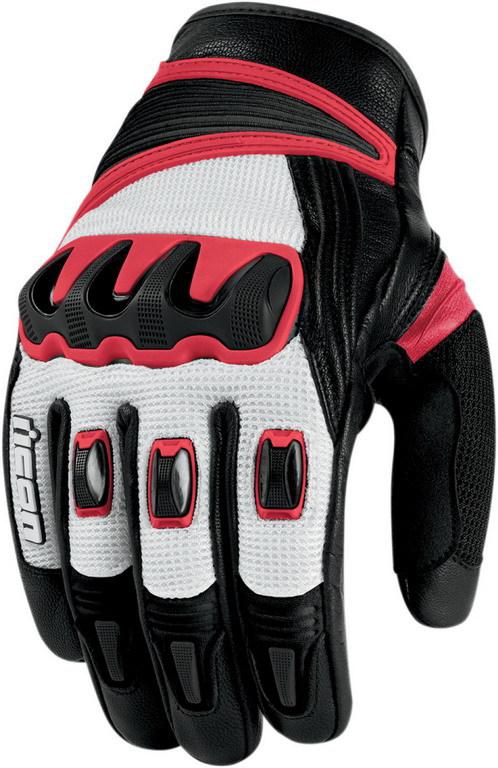 Icon compound mesh short motorcycle gloves red l large