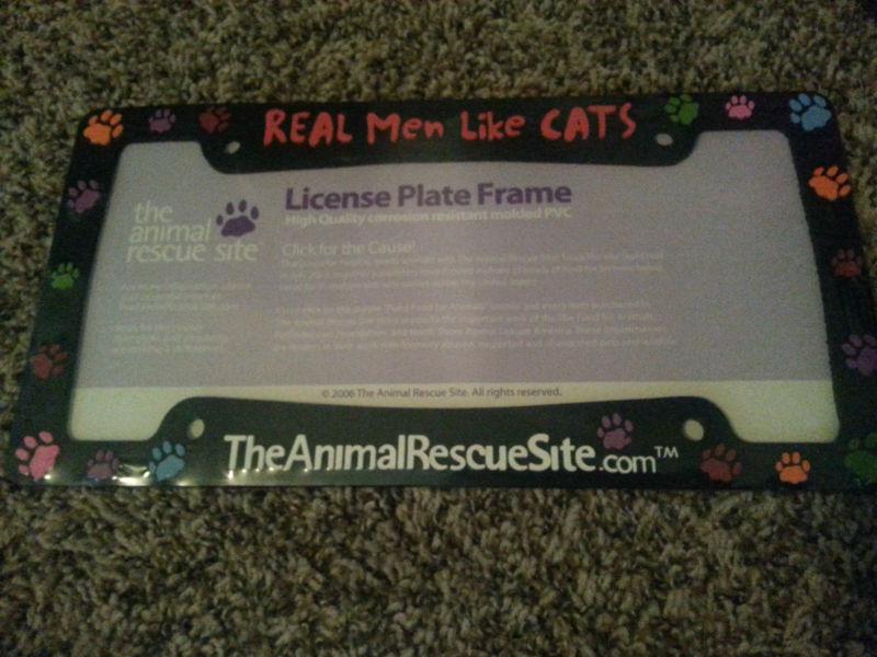 "real men like cats" license plate frame