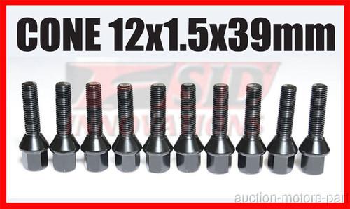 New bmw taper cone seat black e-coast 39mm extended stud bolt 12x1.5 10pcs b02